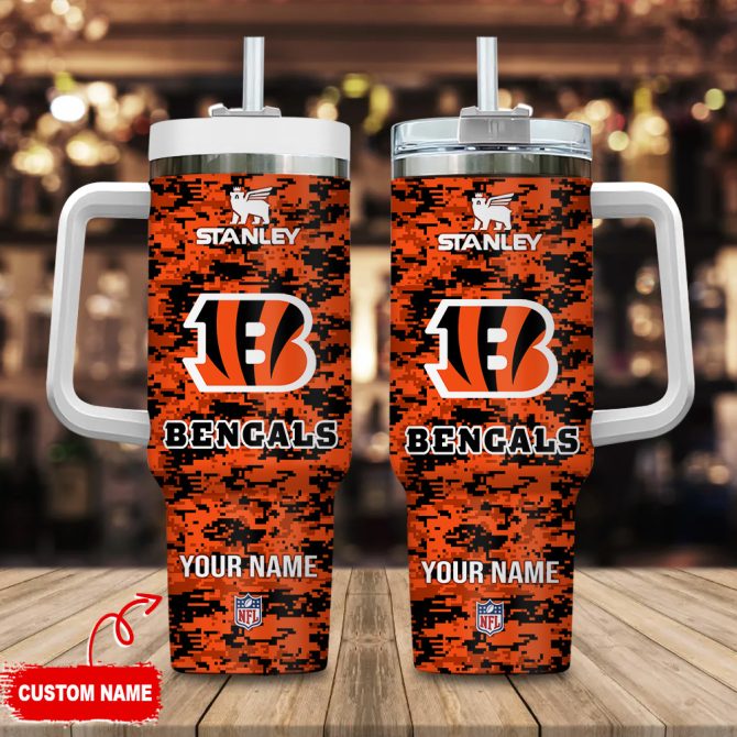 Cincinnati Bengals Nfl Camouflage Custom Stanley Quencher 40Oz Stainless Steel Tumbler With Handle