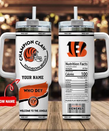 Cincinnati Bengals Nfl Champion Claw Custom Stanley Quencher 40Oz Stainless Steel Tumbler With Handle