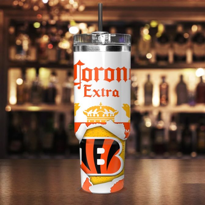 Cincinnati Bengals Nfl Corona Extra Custom Stanley Quencher 40Oz Stainless Steel Tumbler With Handle - Image 2