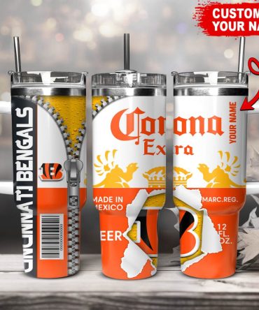 Cincinnati Bengals Nfl Corona Extra Custom Stanley Quencher 40Oz Stainless Steel Tumbler With Handle
