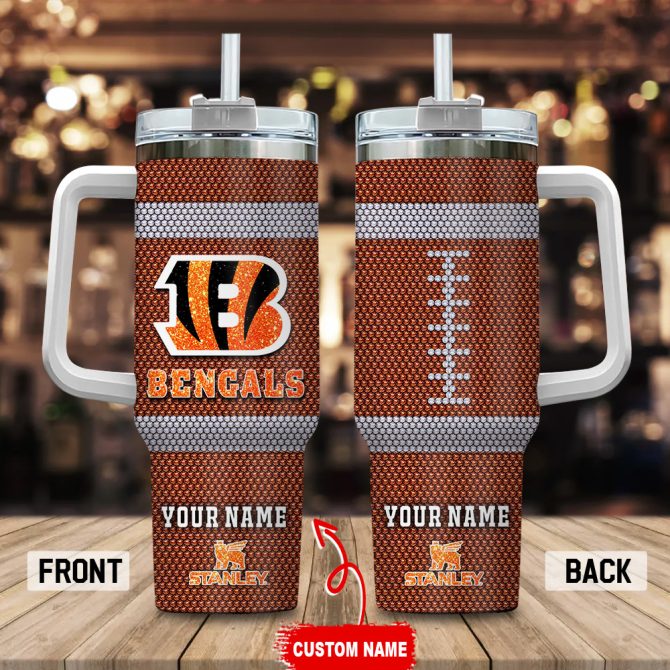 Cincinnati Bengals Nfl Crystal Custom Stanley Quencher 40Oz Stainless Steel Tumbler With Handle