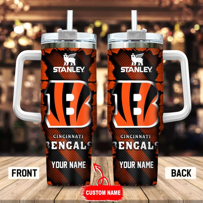 Cincinnati Bengals Nfl Custom Stanley Quencher 40Oz Stainless Steel Tumbler With Handle