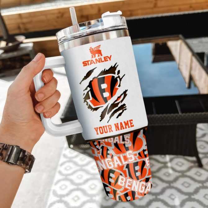 Cincinnati Bengals Nfl Custom Stanley Quencher 40Oz Stainless Steel Tumbler With Handle - Image 3