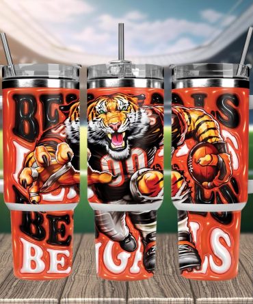 Cincinnati Bengals Nfl Mascot Custom Stanley Quencher 40Oz Stainless Steel Tumbler With Handle