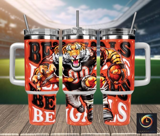 Cincinnati Bengals Nfl Mascot Custom Stanley Quencher 40Oz Stainless Steel Tumbler With Handle