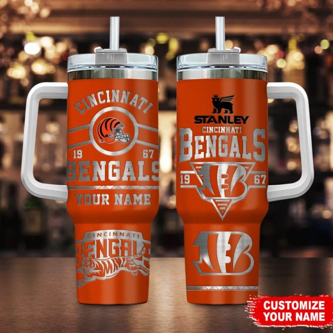 Cincinnati Bengals Nfl Custom Stanley Quencher 40Oz Stainless Steel Tumbler With Handle