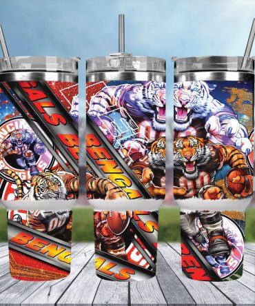 Cincinnati Bengals Nfl Mascot Custom Stanley Quencher 40Oz Stainless Steel Tumbler With Handle