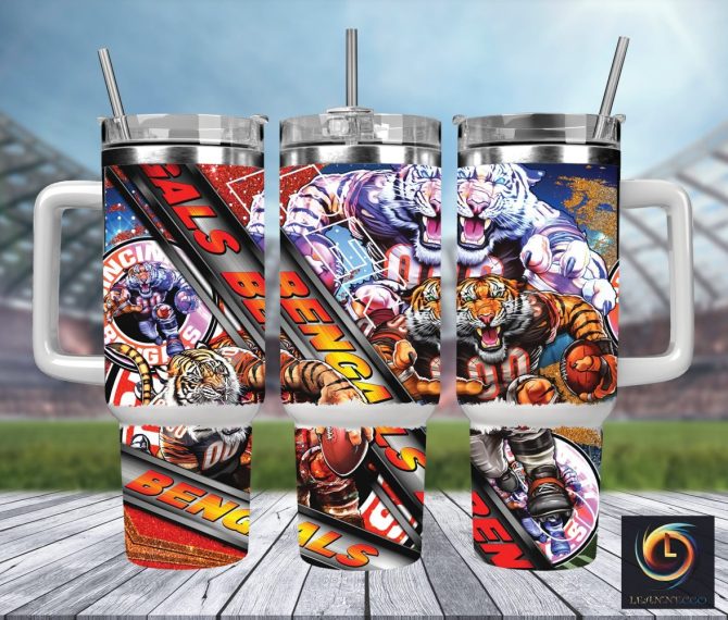 Cincinnati Bengals Nfl Mascot Custom Stanley Quencher 40Oz Stainless Steel Tumbler With Handle