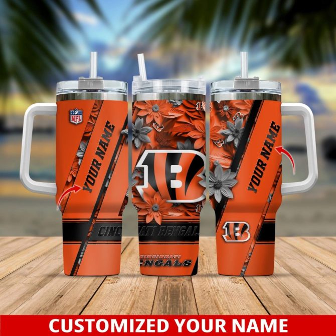 Cincinnati Bengals Nfl Custom Stanley Quencher 40Oz Stainless Steel Tumbler With Handle