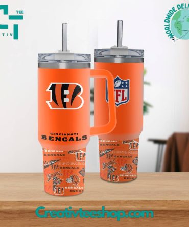 Cincinnati Bengals Nfl Custom Stanley Quencher 40Oz Stainless Steel Tumbler With Handle