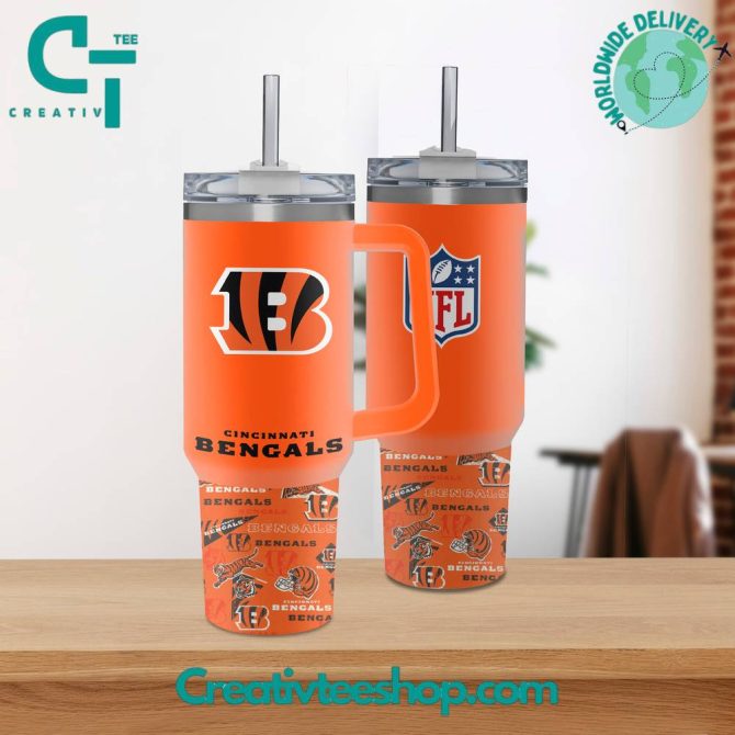 Cincinnati Bengals Nfl Custom Stanley Quencher 40Oz Stainless Steel Tumbler With Handle