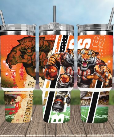 Cincinnati Bengals Nfl Mascot Custom Stanley Quencher 40Oz Stainless Steel Tumbler With Handle