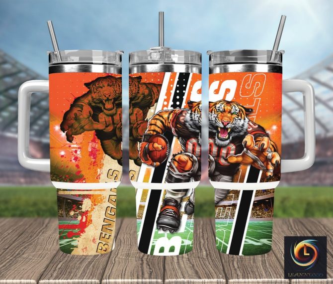 Cincinnati Bengals Nfl Mascot Custom Stanley Quencher 40Oz Stainless Steel Tumbler With Handle