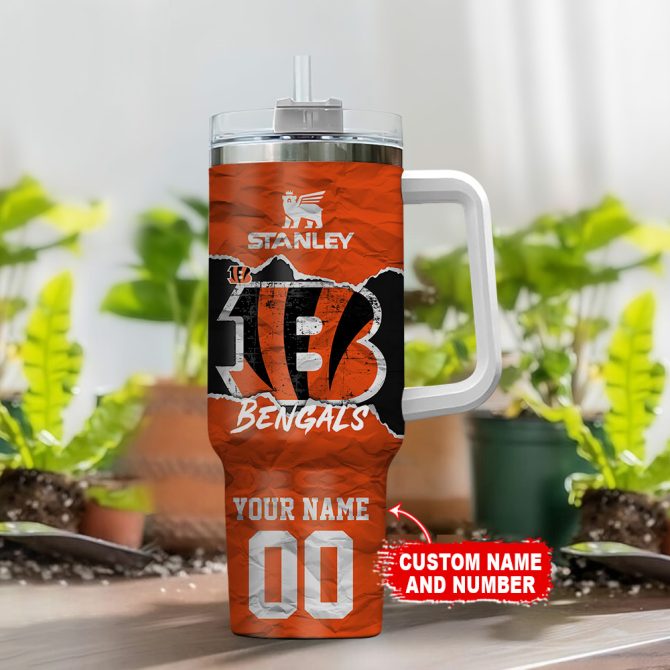 Cincinnati Bengals Nfl Custom Stanley Quencher 40Oz Stainless Steel Tumbler With Handle - Image 2