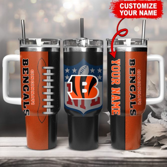 Cincinnati Bengals Nfl Custom Stanley Quencher 40Oz Stainless Steel Tumbler With Handle