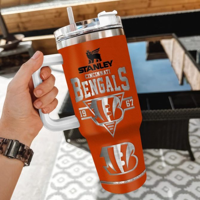 Cincinnati Bengals Nfl Custom Stanley Quencher 40Oz Stainless Steel Tumbler With Handle - Image 3