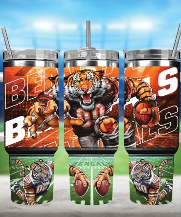 Cincinnati Bengals Nfl Mascot Custom Stanley Quencher 40Oz Stainless Steel Tumbler With Handle