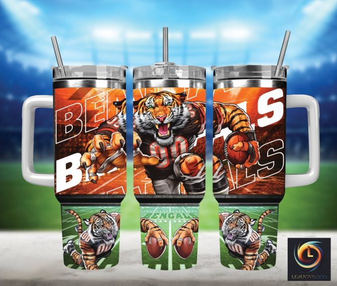 Cincinnati Bengals Nfl Mascot Custom Stanley Quencher 40Oz Stainless Steel Tumbler With Handle