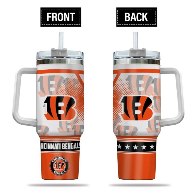 Cincinnati Bengals Nfl Custom Stanley Quencher 40Oz Stainless Steel Tumbler With Handle