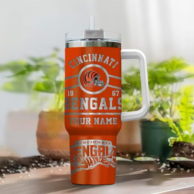 Cincinnati Bengals Nfl Custom Stanley Quencher 40Oz Stainless Steel Tumbler With Handle - Image 2