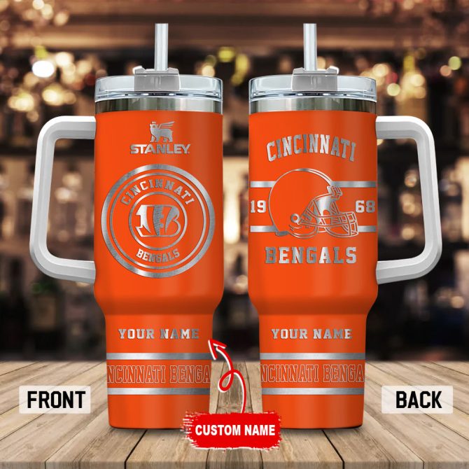 Cincinnati Bengals Nfl Custom Stanley Quencher 40Oz Stainless Steel Tumbler With Handle