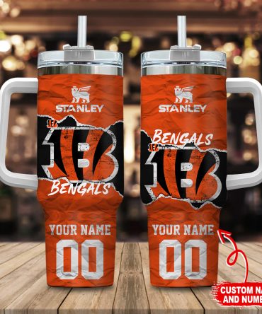 Cincinnati Bengals Nfl Custom Stanley Quencher 40Oz Stainless Steel Tumbler With Handle