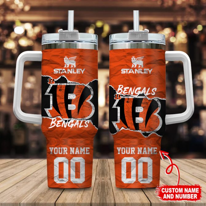 Cincinnati Bengals Nfl Custom Stanley Quencher 40Oz Stainless Steel Tumbler With Handle