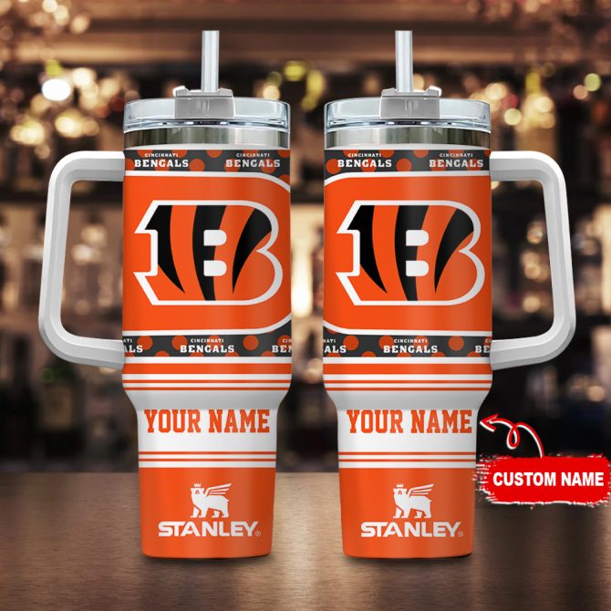 Cincinnati Bengals Nfl Custom Stanley Quencher 40Oz Stainless Steel Tumbler With Handle