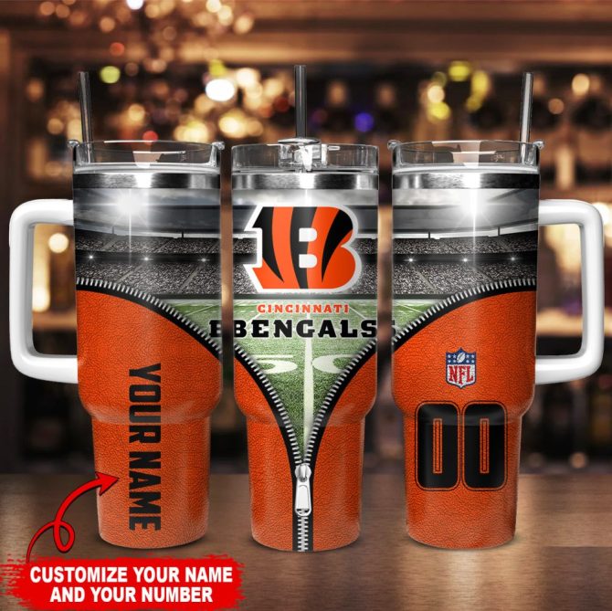 Cincinnati Bengals Nfl Custom Stanley Quencher 40Oz Stainless Steel Tumbler With Handle - Image 2