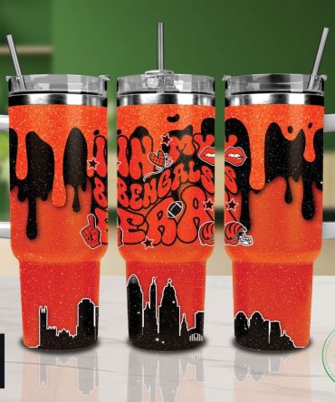 Cincinnati Bengals Nfl Glitter Custom Stanley Quencher 40Oz Stainless Steel Tumbler With Handle