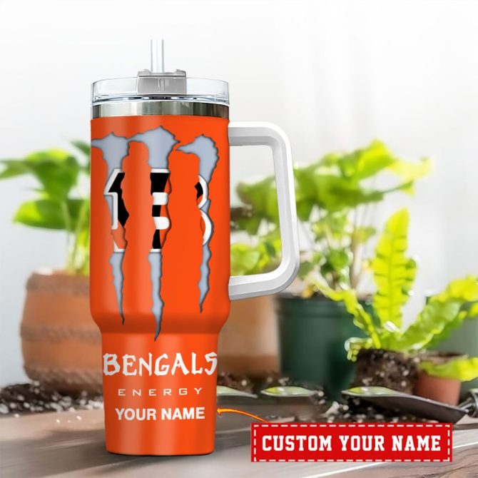 Cincinnati Bengals Nfl Energy Nutrition Facts Custom Stanley Quencher 40Oz Stainless Steel Tumbler With Handle - Image 2