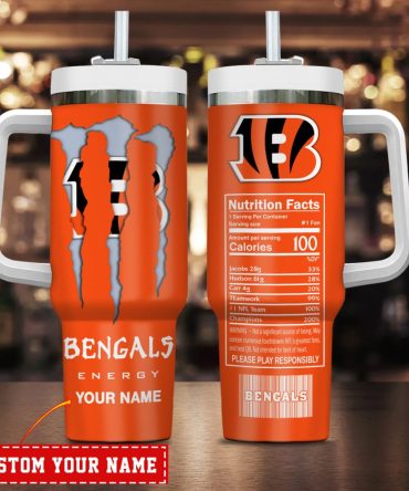 Cincinnati Bengals Nfl Energy Nutrition Facts Custom Stanley Quencher 40Oz Stainless Steel Tumbler With Handle