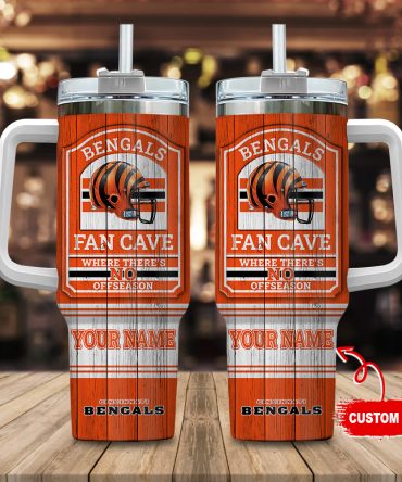 Cincinnati Bengals Nfl Fan Cave Custom Stanley Quencher 40Oz Stainless Steel Tumbler With Handle