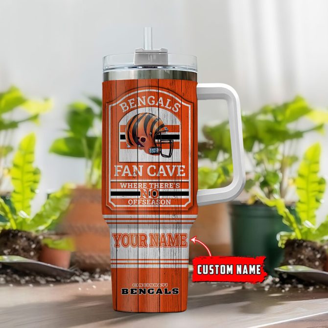 Cincinnati Bengals Nfl Fan Cave Custom Stanley Quencher 40Oz Stainless Steel Tumbler With Handle - Image 2