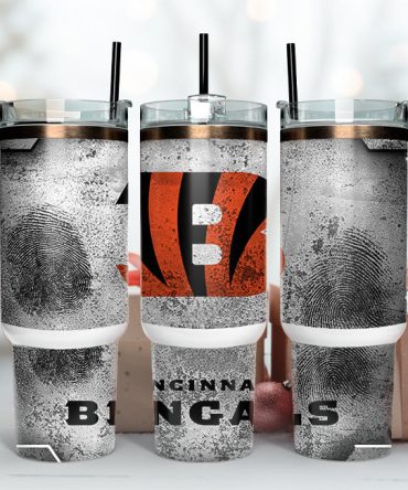 Cincinnati Bengals Nfl Fingerprint Effect Custom Stanley Quencher 40Oz Stainless Steel Tumbler With Handle