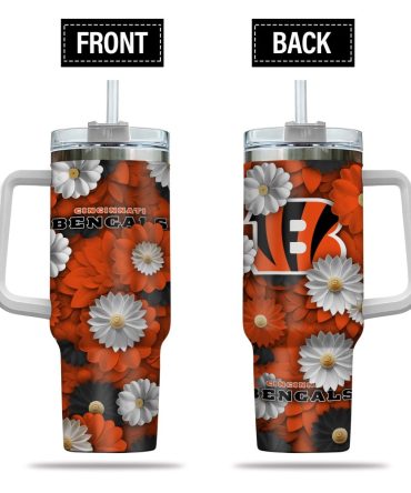 Cincinnati Bengals Nfl Flowers Custom Stanley Quencher 40Oz Stainless Steel Tumbler With Handle
