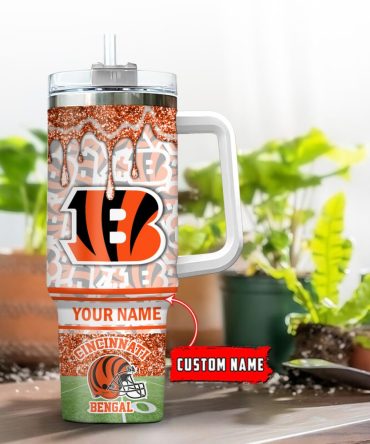 Cincinnati Bengals Nfl Glitter Custom Stanley Quencher 40Oz Stainless Steel Tumbler With Handle
