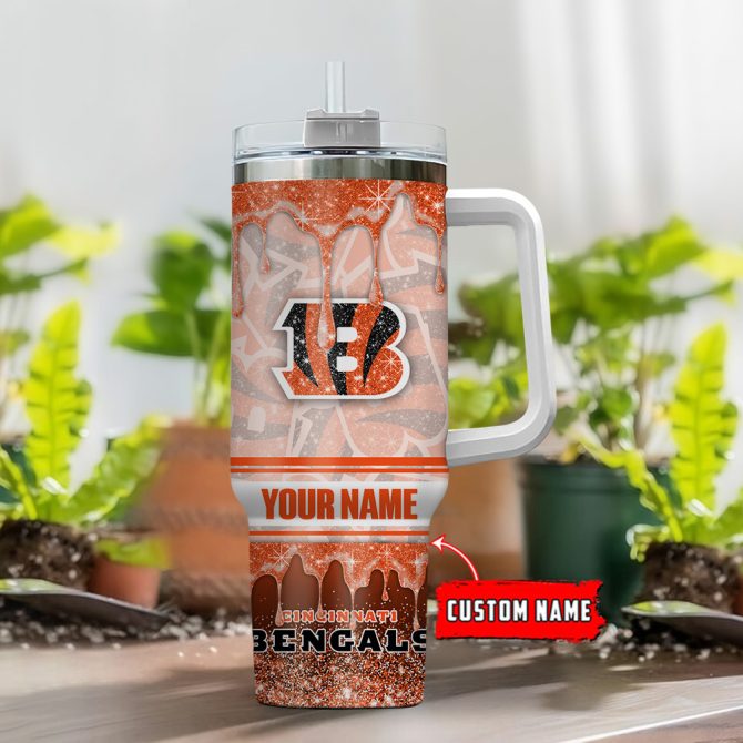 Cincinnati Bengals Nfl Glitter Custom Stanley Quencher 40Oz Stainless Steel Tumbler With Handle - Image 2