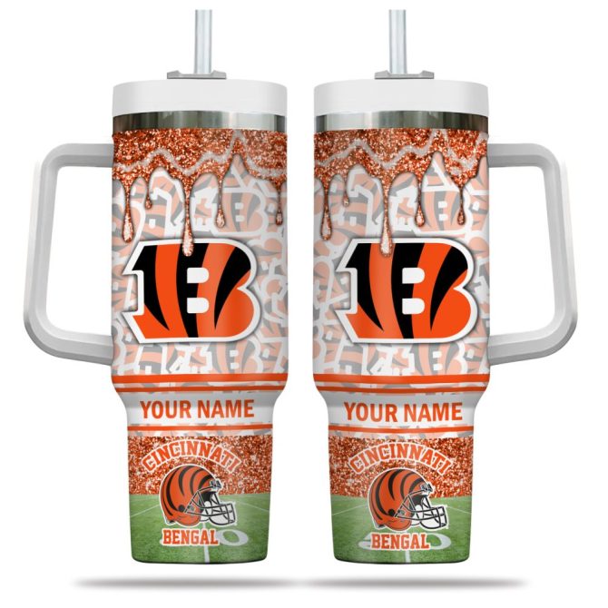 Cincinnati Bengals Nfl Glitter Custom Stanley Quencher 40Oz Stainless Steel Tumbler With Handle - Image 2