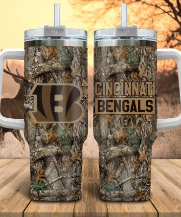 Cincinnati Bengals Nfl Hunting Realtree Custom Stanley Quencher 40Oz Stainless Steel Tumbler With Handle