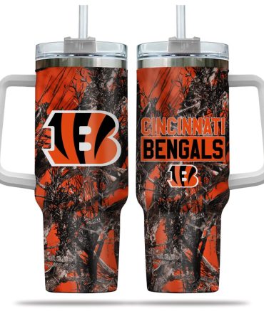 Cincinnati Bengals Nfl Hunting Custom Stanley Quencher 40Oz Stainless Steel Tumbler With Handle