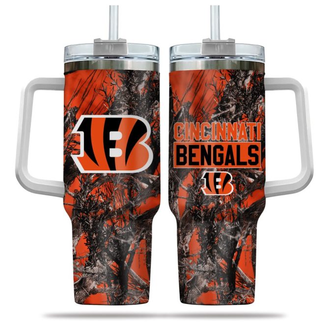 Cincinnati Bengals Nfl Hunting Custom Stanley Quencher 40Oz Stainless Steel Tumbler With Handle