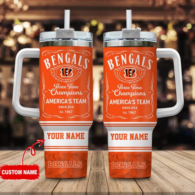 Cincinnati Bengals Nfl Custom Stanley Quencher 40Oz Stainless Steel Tumbler With Handle