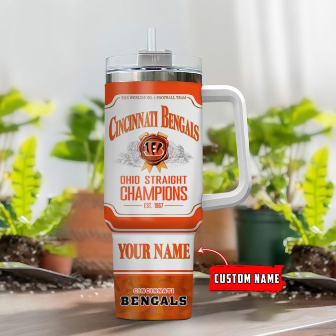 Cincinnati Bengals Nfl Jim Beam Custom Stanley Quencher 40Oz Stainless Steel Tumbler With Handle - Image 2