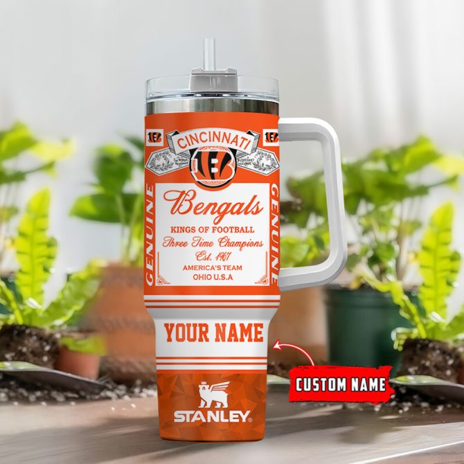 Cincinnati Bengals Nfl Kings Of Football Custom Stanley Quencher 40Oz Stainless Steel Tumbler With Handle - Image 2