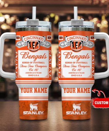 Cincinnati Bengals Nfl Kings Of Football Custom Stanley Quencher 40Oz Stainless Steel Tumbler With Handle