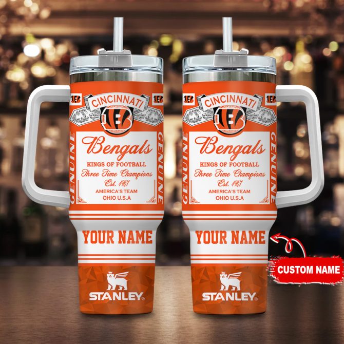 Cincinnati Bengals Nfl Kings Of Football Custom Stanley Quencher 40Oz Stainless Steel Tumbler With Handle