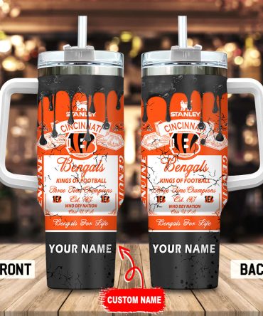 Cincinnati Bengals Nfl Kings Of Football Custom Stanley Quencher 40Oz Stainless Steel Tumbler With Handle