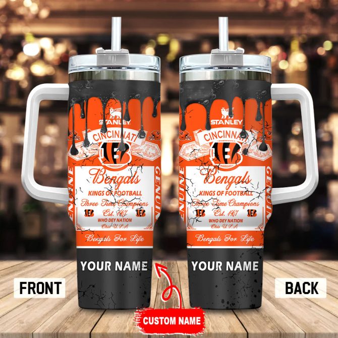 Cincinnati Bengals Nfl Kings Of Football Custom Stanley Quencher 40Oz Stainless Steel Tumbler With Handle