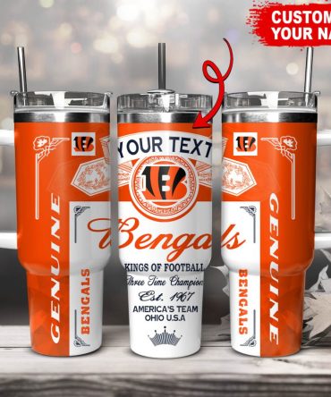 Cincinnati Bengals Nfl Kings Of Football Custom Stanley Quencher 40Oz Stainless Steel Tumbler With Handle